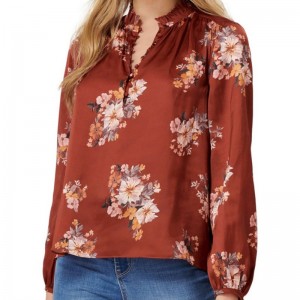New floral print ladies long sleeve blouse