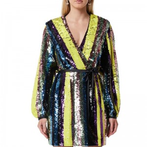 The new product for V neckline sequin mini sexy dress