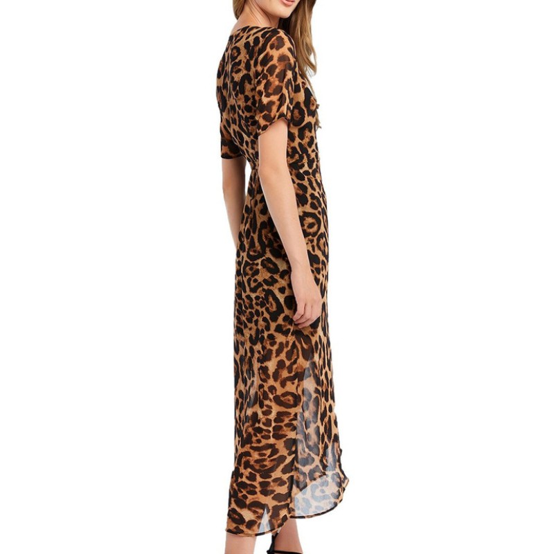 Hot sell lady fashion leopard print wrap long  dress