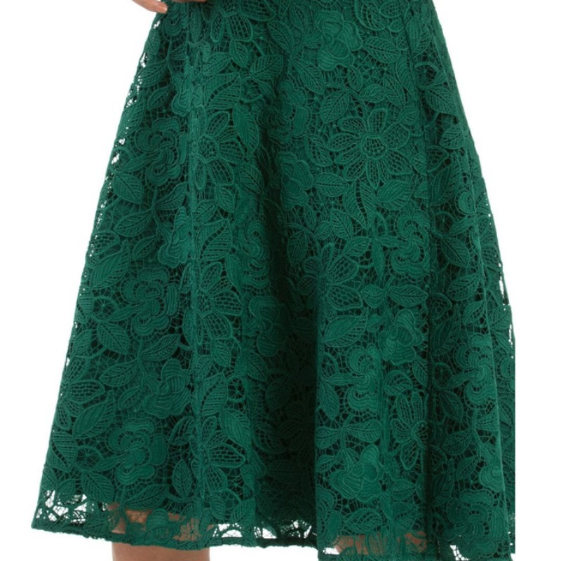 Lady fashion sleeveless green midi lace dress