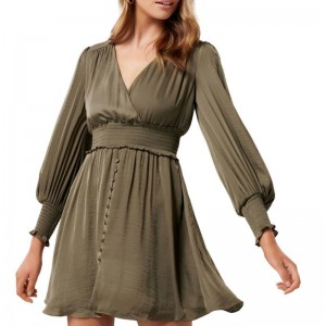 Hot sell khaki long sleeve women mini dress