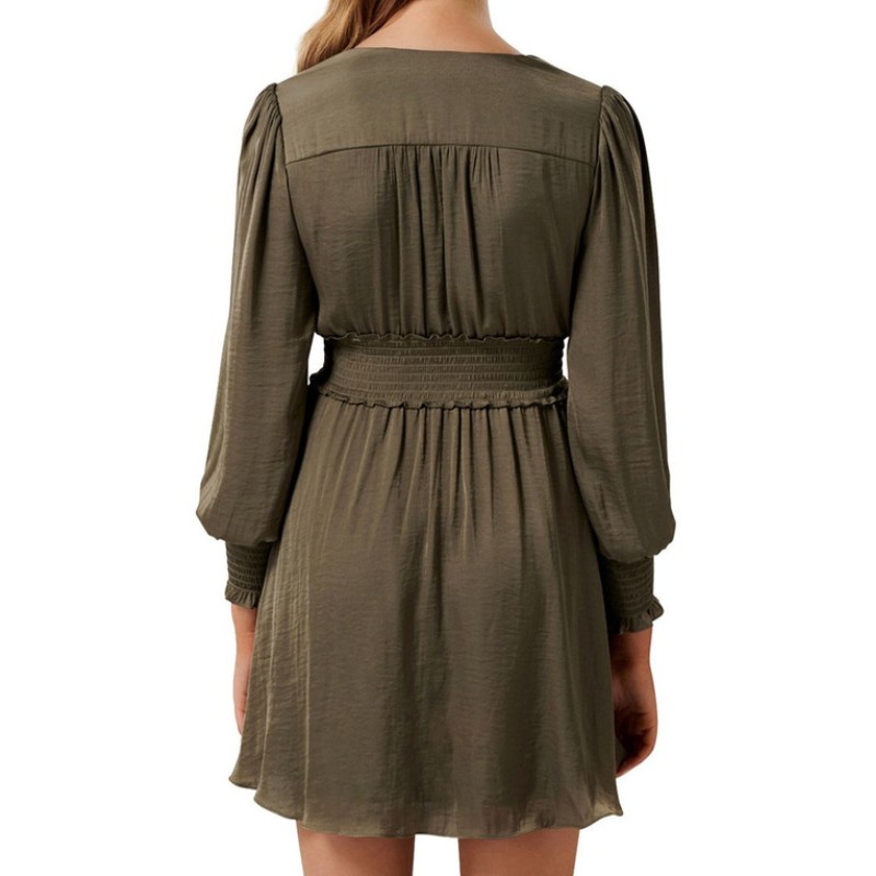 Hot sell khaki long sleeve women mini dress