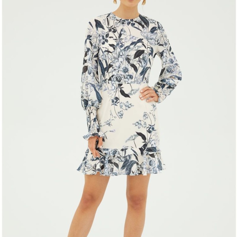 2022 Vanilla long sleeve mini print dress for lady